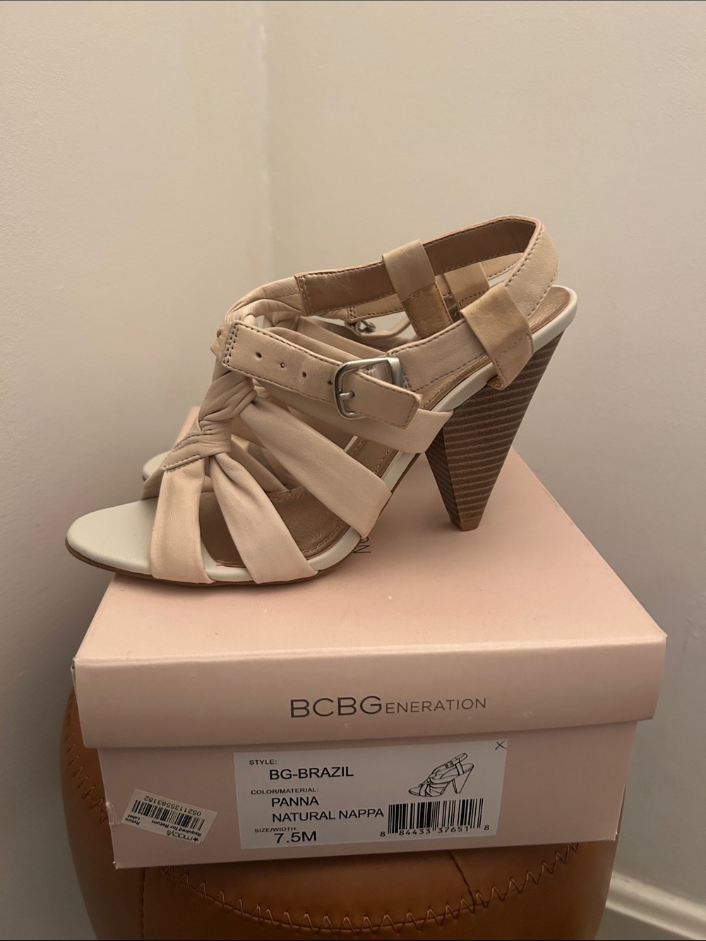 BCBGeneration Panna Knot-Strap Cone Heel Sandals - Natural Beige